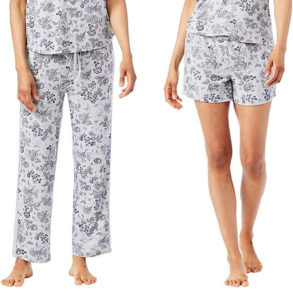 Lucky Brand L Gray Blue Floral Comfortable Tee Tank Short & Pant 4 pc PJ Set - Picture 7 of 17